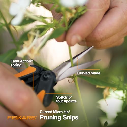 Fiskars 6" Pruning Scissors (2-Pack) for Flowers, Buds, Weeds and Small Plants, Garden Snips with Resin Resistant Nonstick Stainless Steel Blades, Gardening Trimmers with Comfortable Handle
