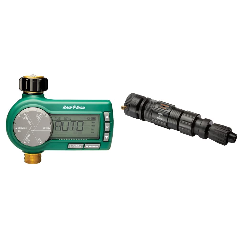 Rain Bird 1ZEHTMRP Premium Professional Grade Electronic Digital Hose End Timer/Controller, One Zone/Station, Battery Operated, Brass Inlet/Outlet