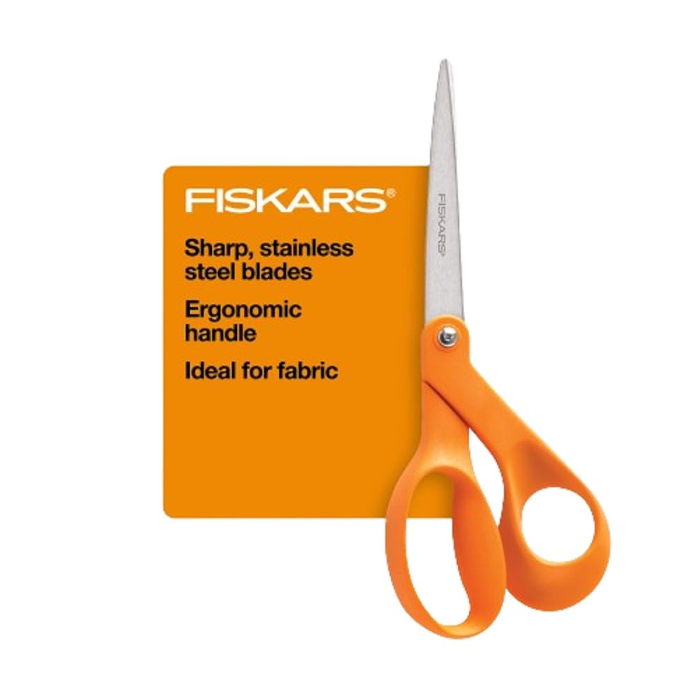Fiskars 8” Original Orange-Handled Stainless Steel Scissors, Ergonomic and Keeps Material Flat, Sharp All-Purpose Paper and Fabric Scissors for Office, Arts, and Crafts