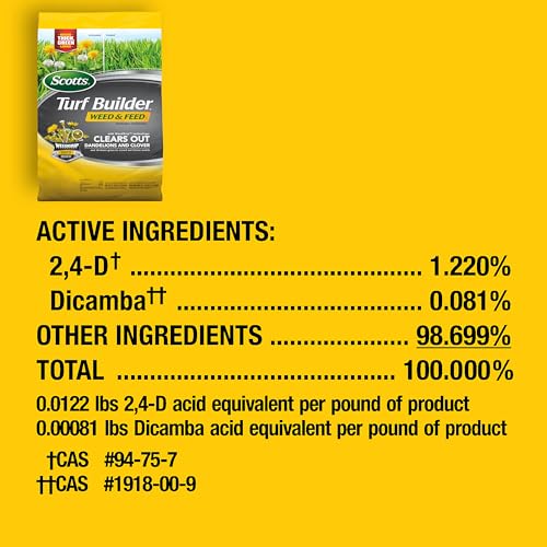 Scotts Turf Builder Weed & Feed3, Weed Killer Plus Lawn Fertilizer, Controls Dandelion and Clover, 5,000 sq. ft., 14.29 lbs.