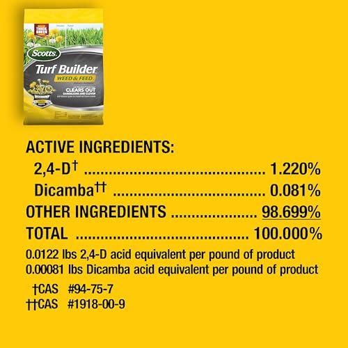Scotts Turf Builder Weed & Feed3, Weed Killer Plus Lawn Fertilizer, Controls Dandelion and Clover, 5,000 sq. ft., 14.29 lbs.
