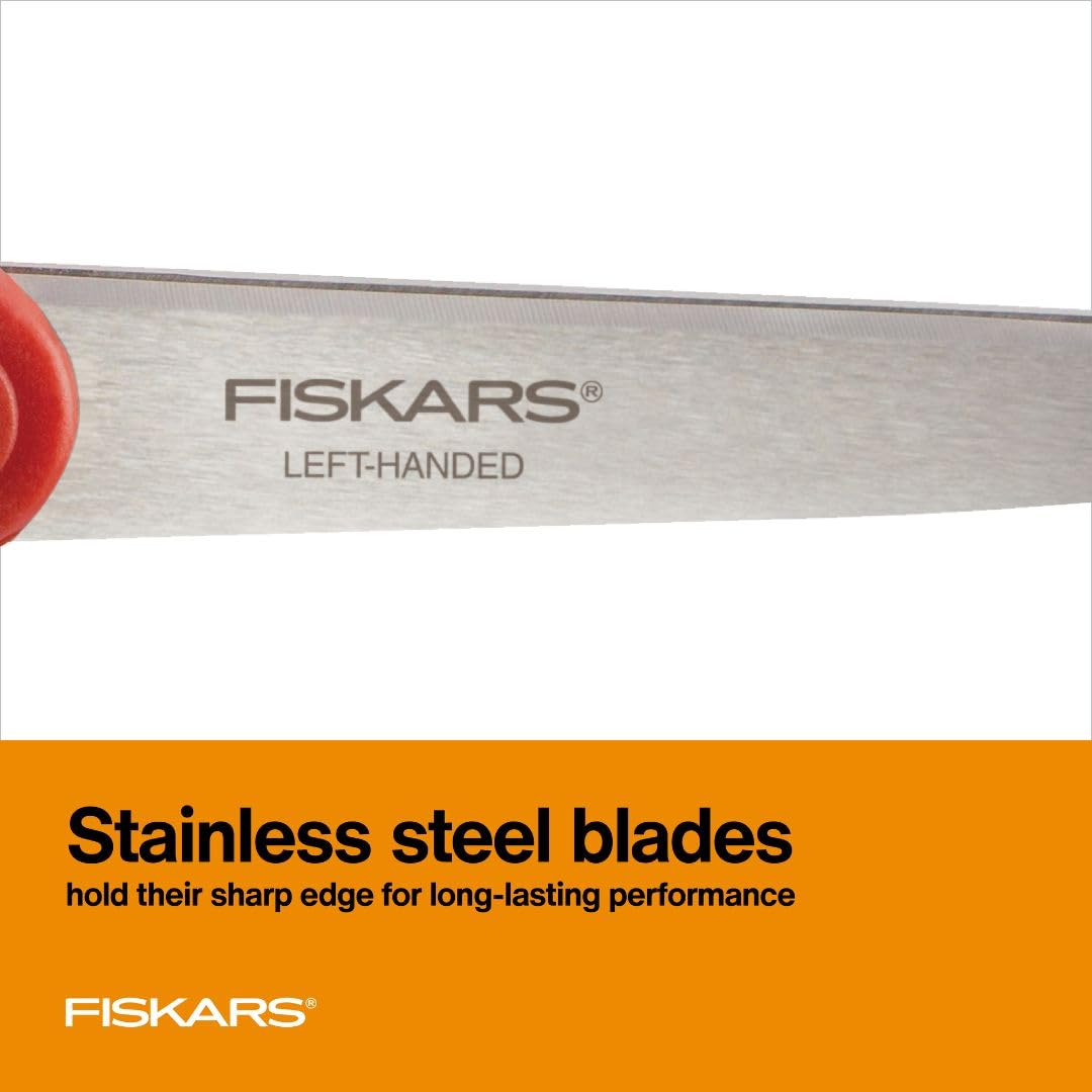 Fiskars 8” Original Orange-Handled Stainless Steel Scissors, Ergonomic and Keeps Material Flat, Sharp All-Purpose Paper and Fabric Scissors for Office, Arts, and Crafts
