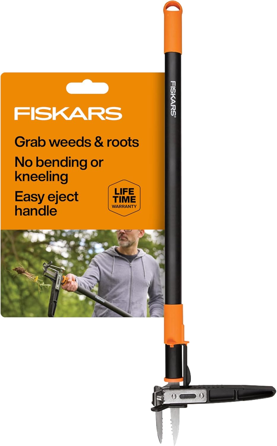 Fiskars 4-Claw Stand Up Weed Puller Tool, Gardening Hand Weeding Tool with 39" Long Ergonomic Handle with Easy-Eject Mechanism