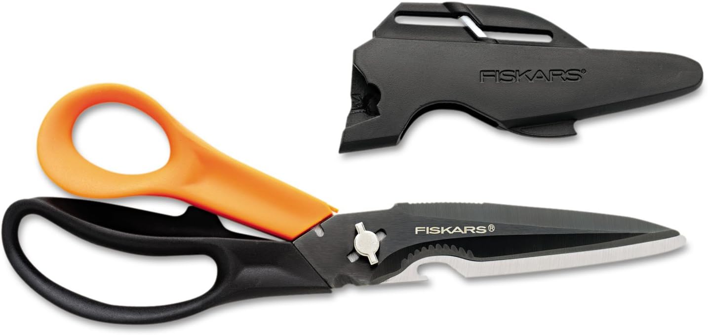 Fiskars Pruning Shears for Gardening, Multipurpose 8" Garden Shears with Sheath and SoftGrip Handle, Great for cutting Nursery Pots, Bags, and Wire