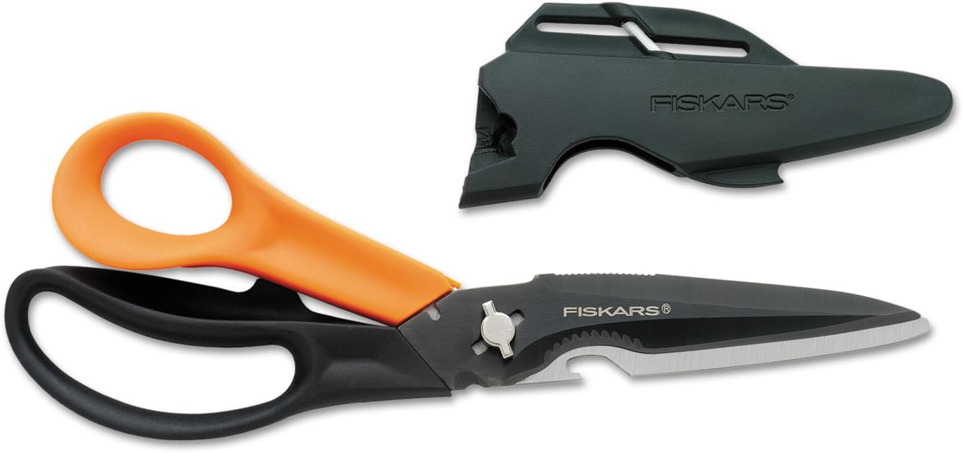 Fiskars Pruning Shears for Gardening, Multipurpose 8" Garden Shears with Sheath and SoftGrip Handle, Great for cutting Nursery Pots, Bags, and Wire