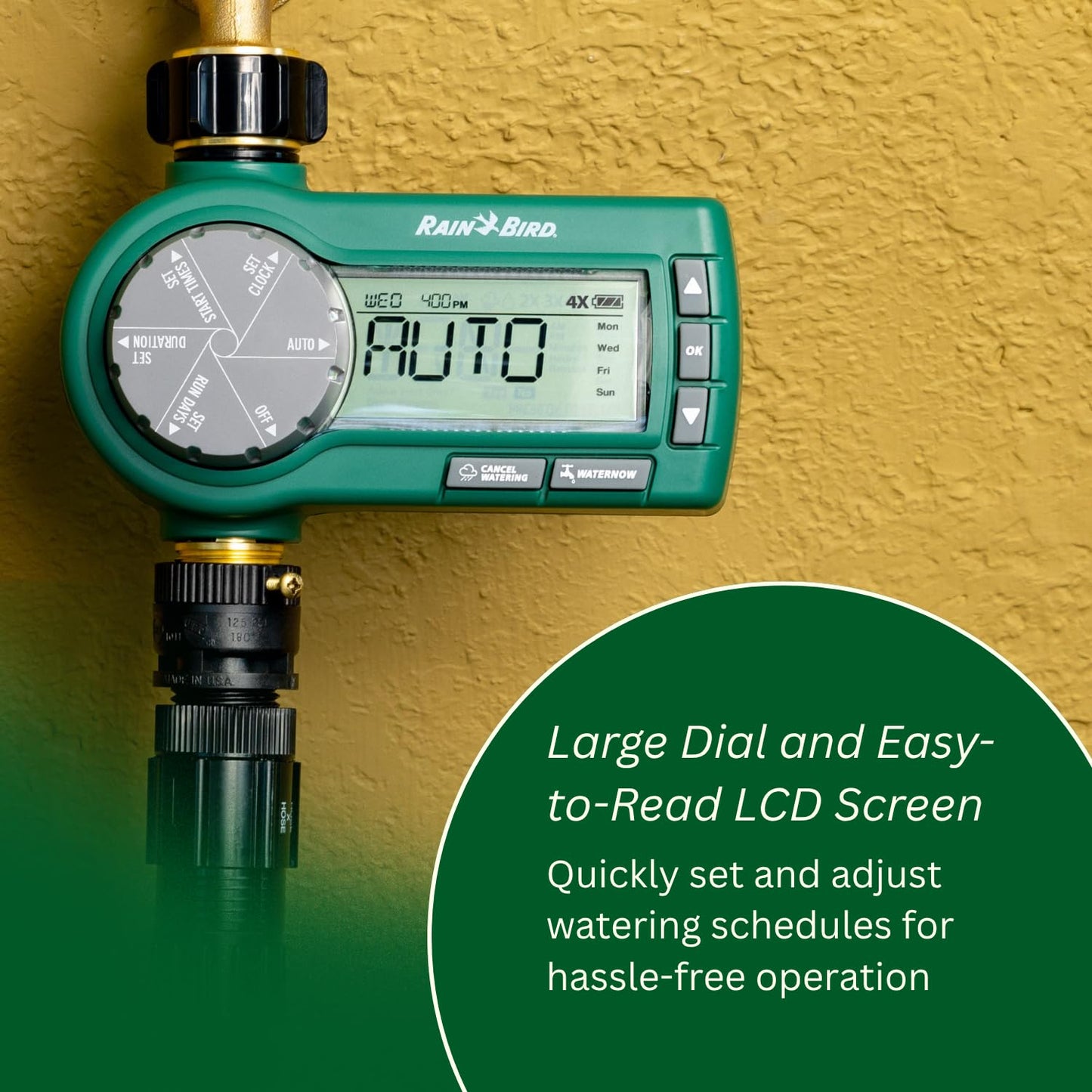 Rain Bird 1ZEHTMRP Premium Professional Grade Electronic Digital Hose End Timer/Controller, One Zone/Station, Battery Operated, Brass Inlet/Outlet