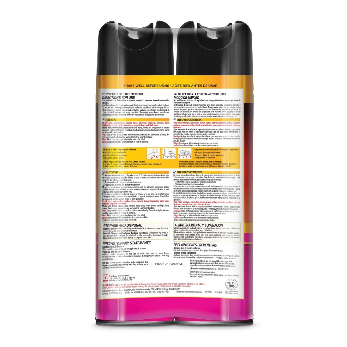 Hot Shot Ant, Roach & Spider Killer, Kills Roaches and Listed Ants On Contact, Indoor & Outdoor Use, (Unscented) 2 Pack, 17.5 Ounce
