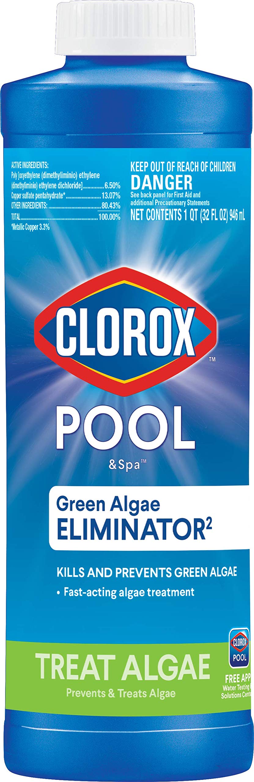 Clorox® Pool&Spa™ Swimming Pool Algaecide, Prevents and Treats Pool Algae, Non-Foaming, 1 Quart (Pack of 1)