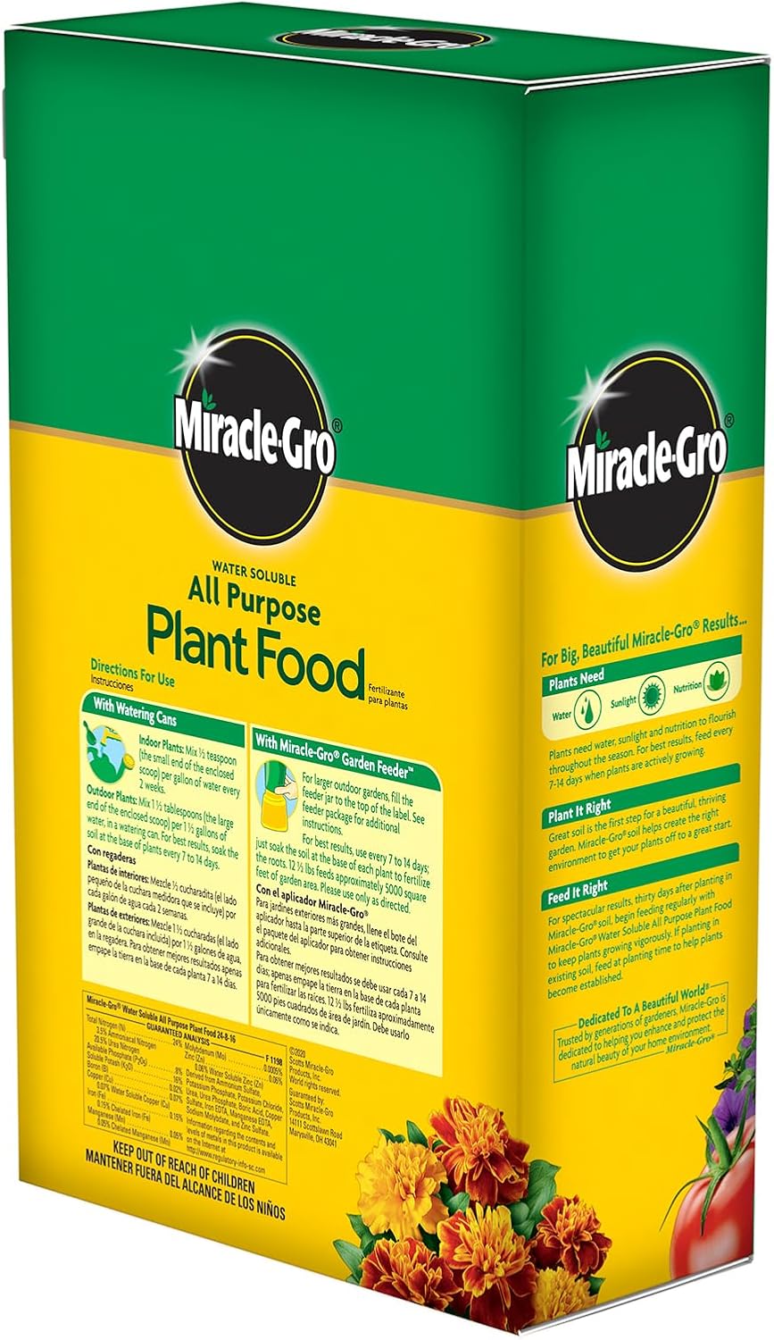 Miracle-Gro Water Soluble All Purpose Plant Food, Plant Fertilizer for Indoor or Outdoor Plants, Roses, Flowers, Houseplants, Vegetables and Trees, 10 lb.