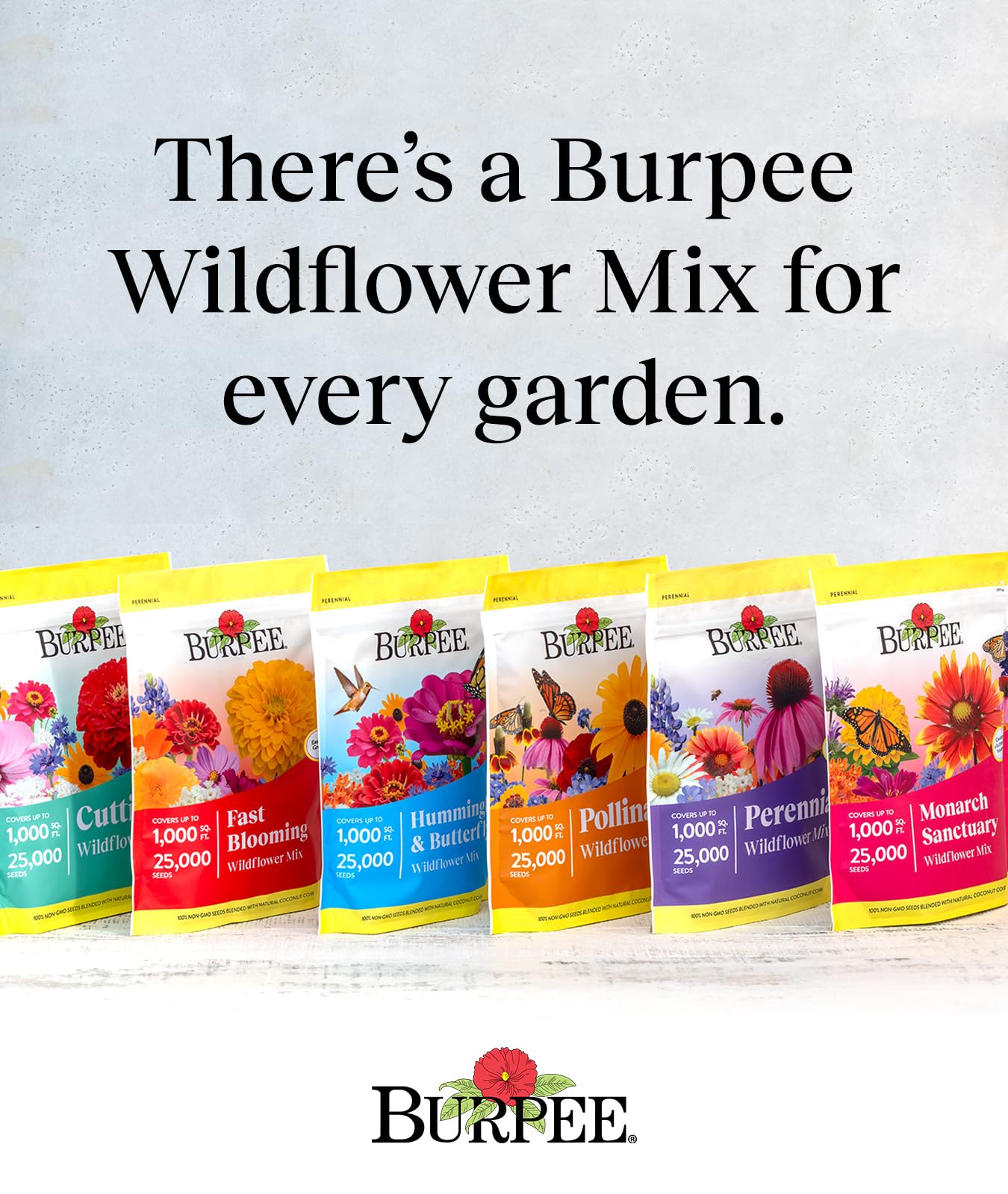Burpee Wildflower 25,000 Bulk, 1 Bag, 18 Varieties of Non-GMO Flower Seeds Pollinator Garden, Pollinator Mix