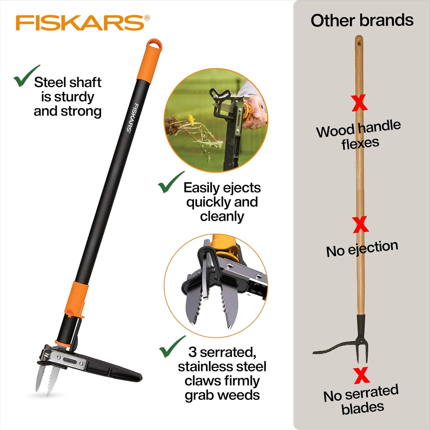 Fiskars 4-Claw Stand Up Weed Puller Tool, Gardening Hand Weeding Tool with 39" Long Ergonomic Handle with Easy-Eject Mechanism