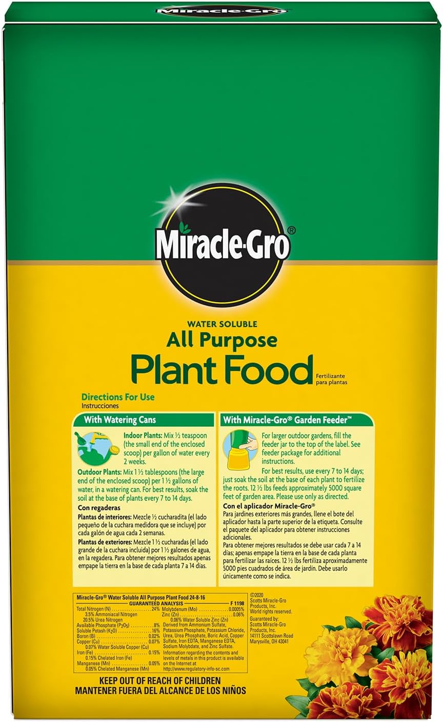 Miracle-Gro Water Soluble All Purpose Plant Food, Plant Fertilizer for Indoor or Outdoor Plants, Roses, Flowers, Houseplants, Vegetables and Trees, 10 lb.