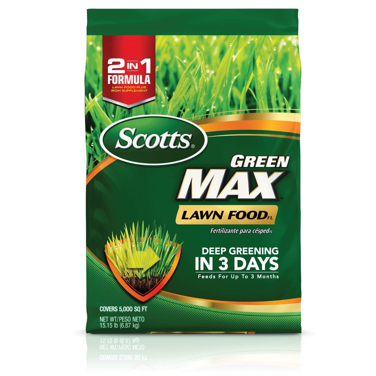Scotts Green Max Lawn Food, Lawn Fertilizer Plus Iron Supplement for Greener Grass in 3 Days, 5,000 sq. ft., 16.67 lbs.