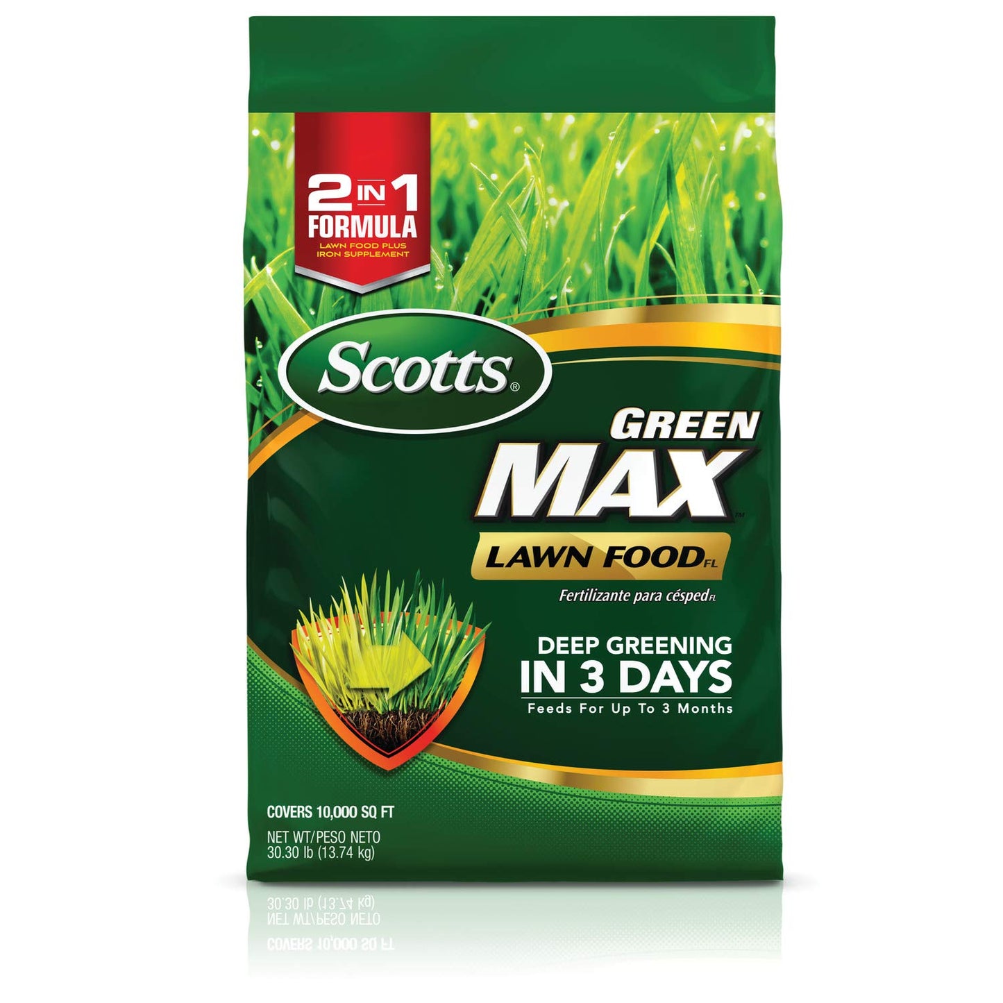 Scotts Green Max Lawn Food, Lawn Fertilizer Plus Iron Supplement for Greener Grass in 3 Days, 5,000 sq. ft., 16.67 lbs.