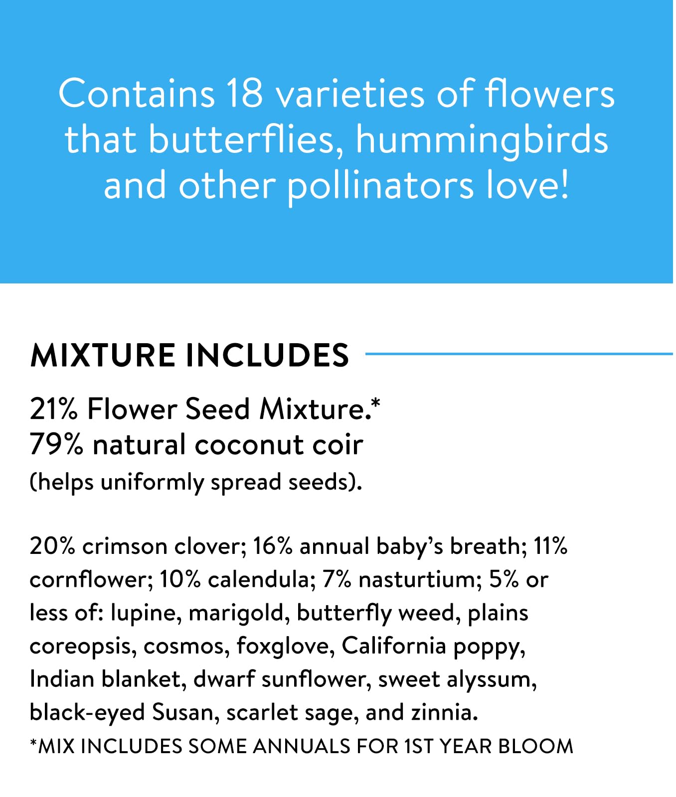 Burpee Wildflower 25,000 Bulk, 1 Bag, 18 Varieties of Non-GMO Flower Seeds Pollinator Garden, Pollinator Mix