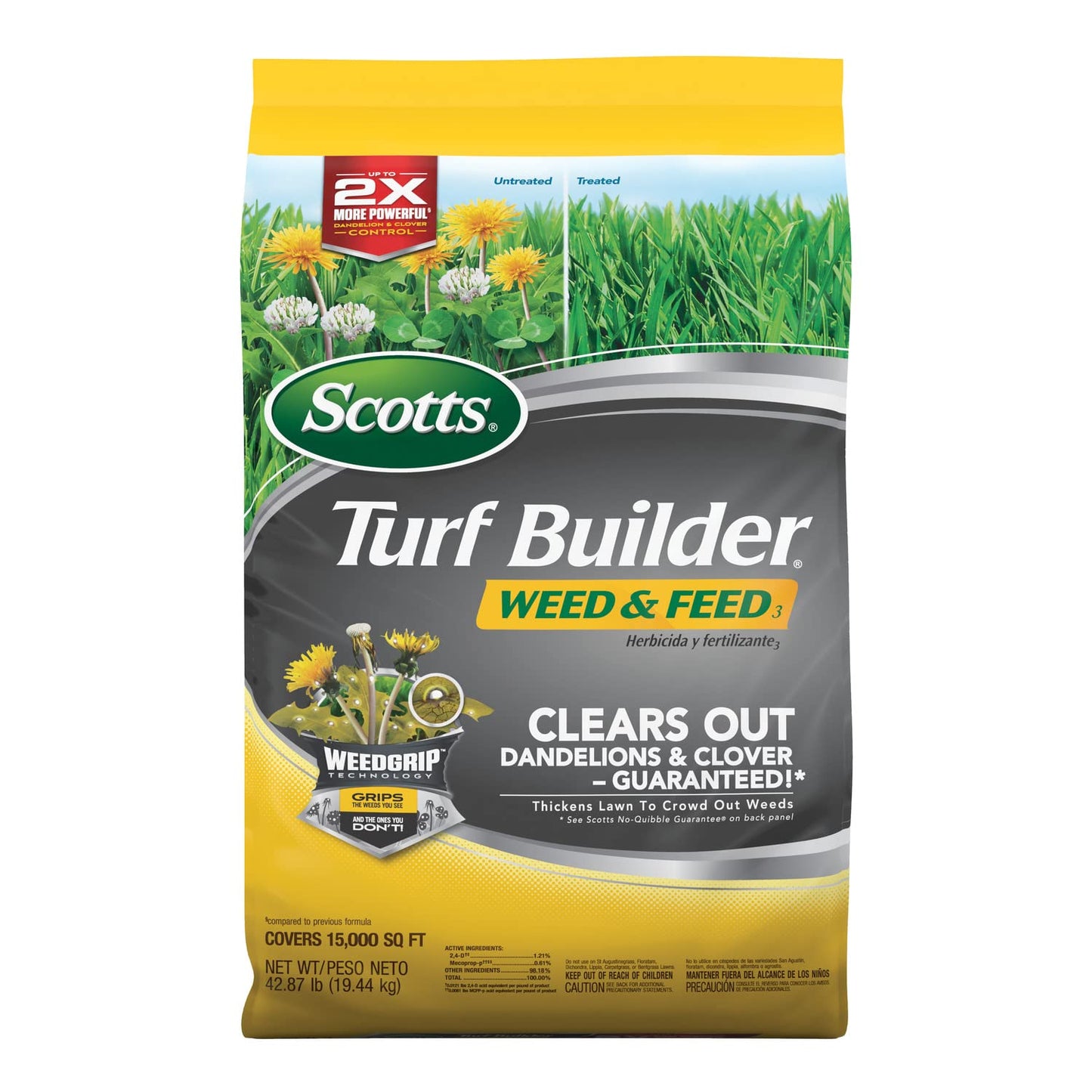 Scotts Turf Builder Weed & Feed3, Weed Killer Plus Lawn Fertilizer, Controls Dandelion and Clover, 5,000 sq. ft., 14.29 lbs.
