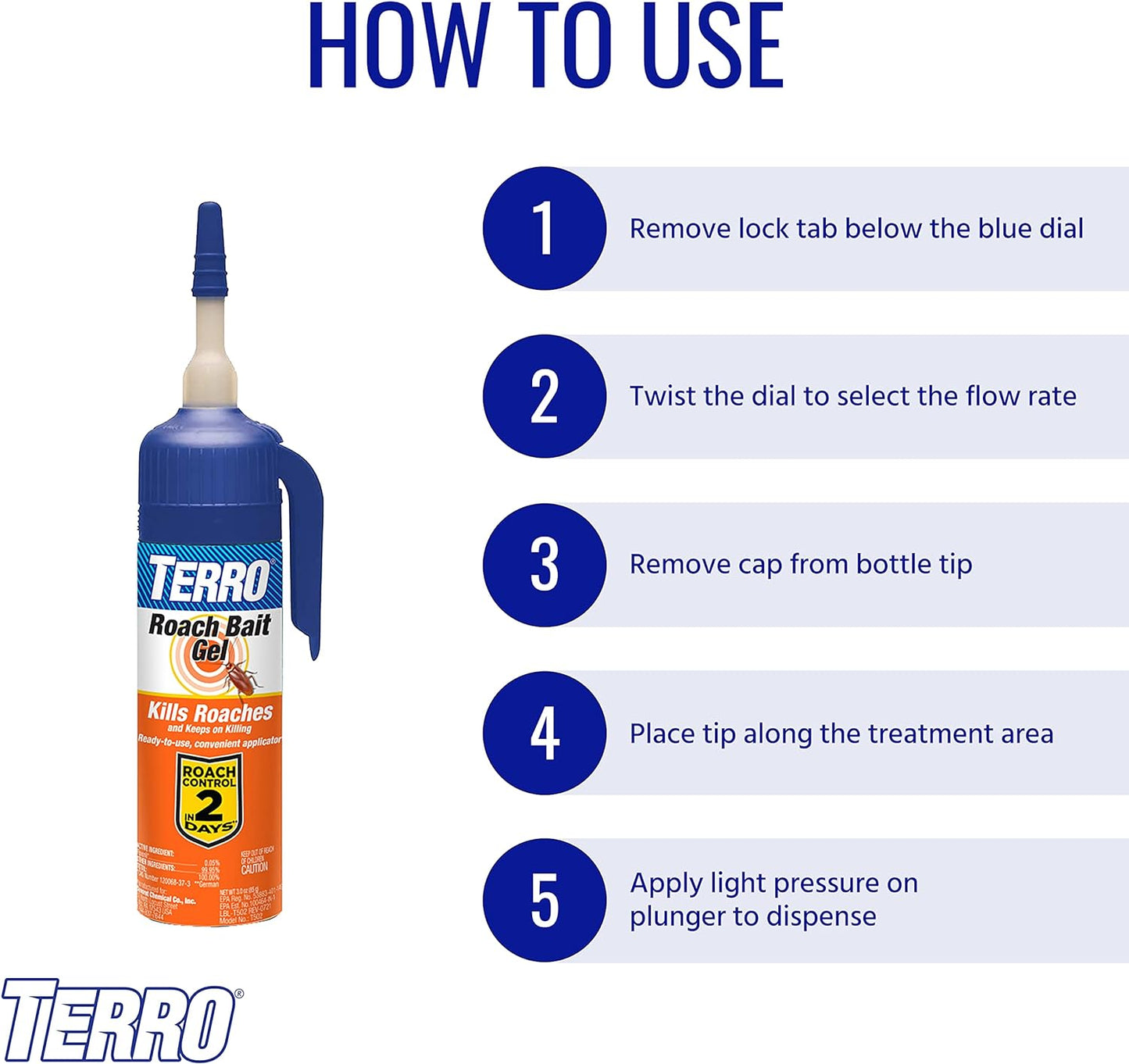 Terro T502 Ready-to-Use Indoor Cockroach Gel Bait Killer - Kills German, American, Oriental Roaches, 3 oz