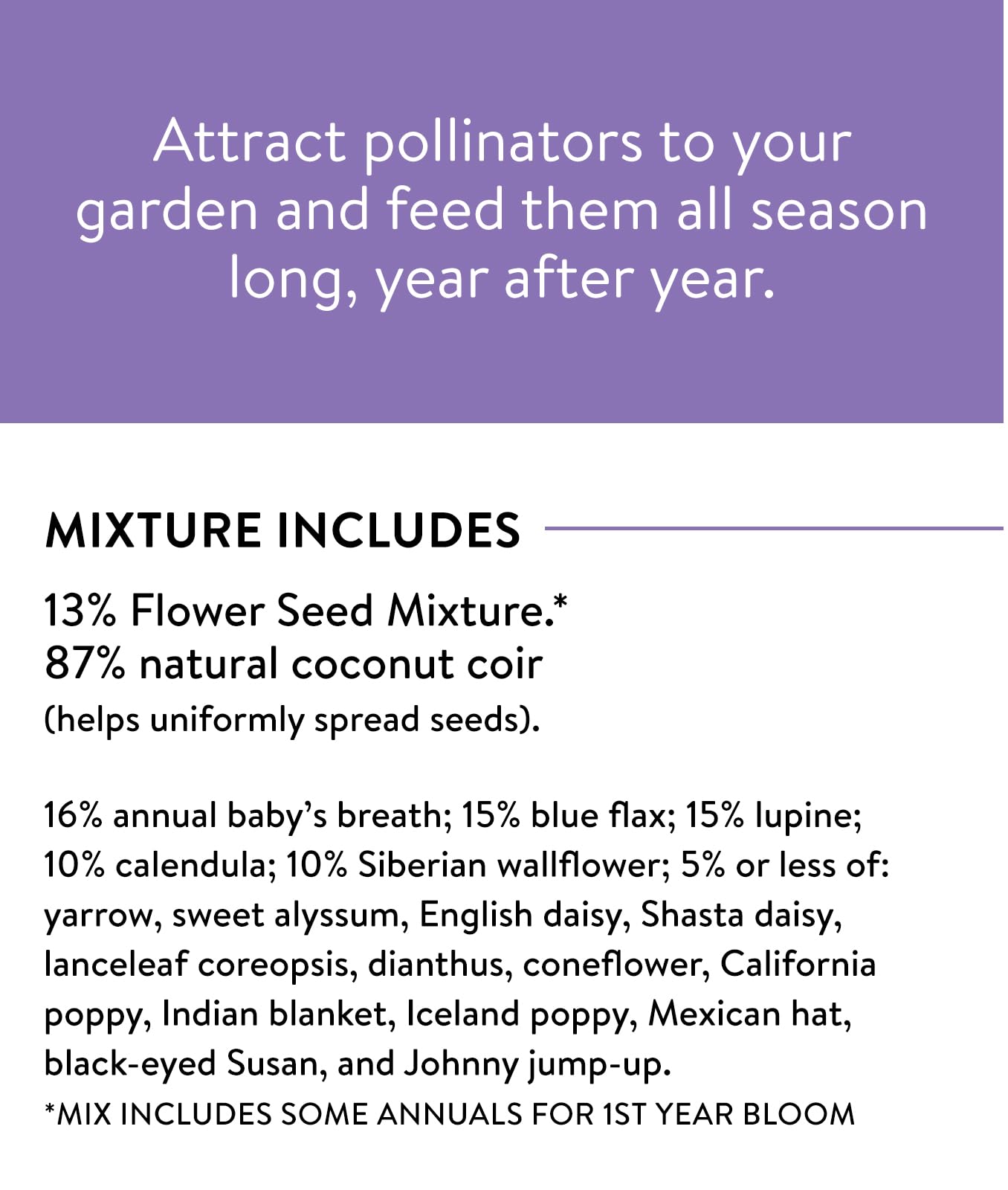 Burpee Wildflower 25,000 Bulk, 1 Bag, 18 Varieties of Non-GMO Flower Seeds Pollinator Garden, Pollinator Mix