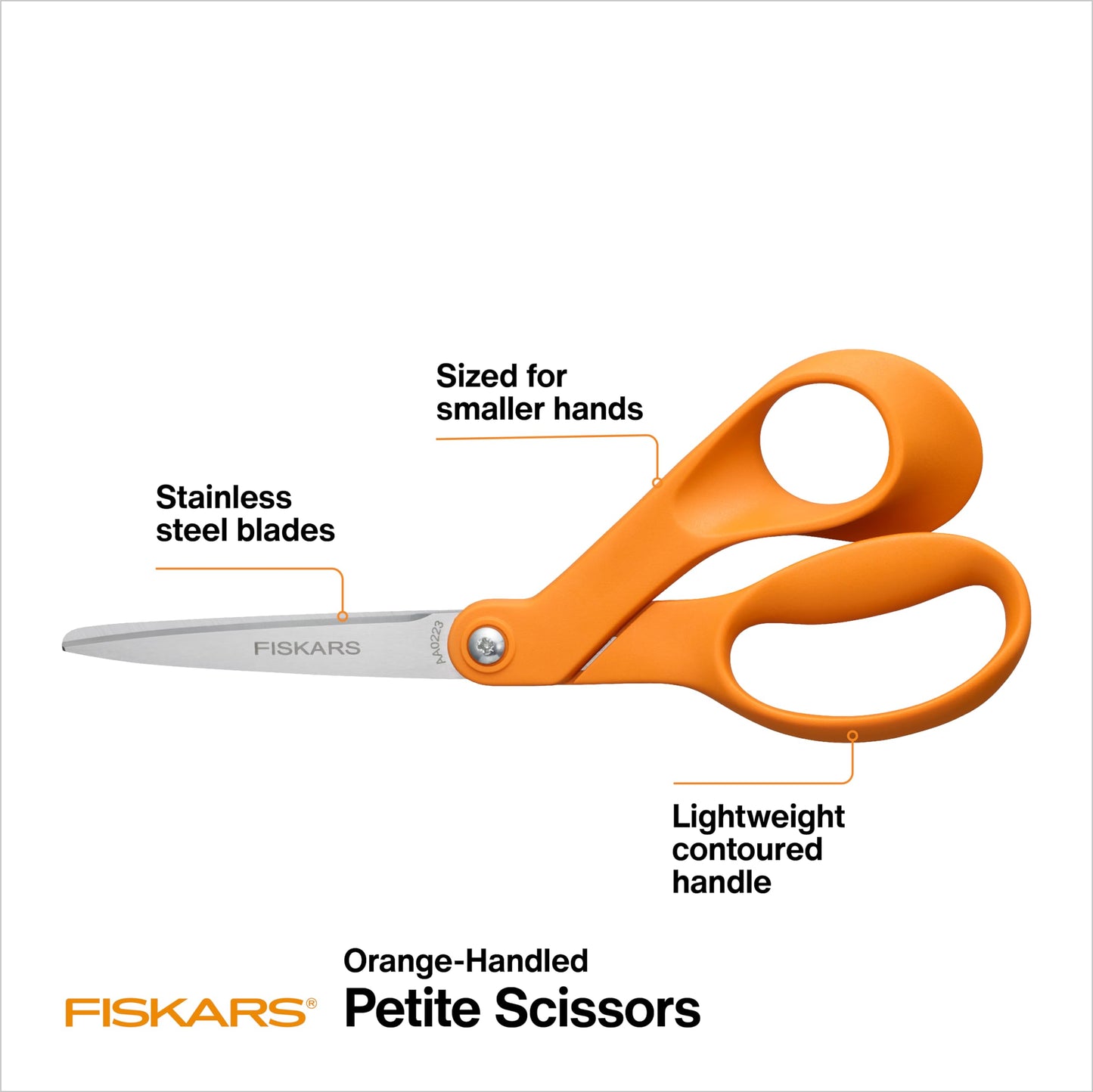 Fiskars 8” Original Orange-Handled Stainless Steel Scissors, Ergonomic and Keeps Material Flat, Sharp All-Purpose Paper and Fabric Scissors for Office, Arts, and Crafts