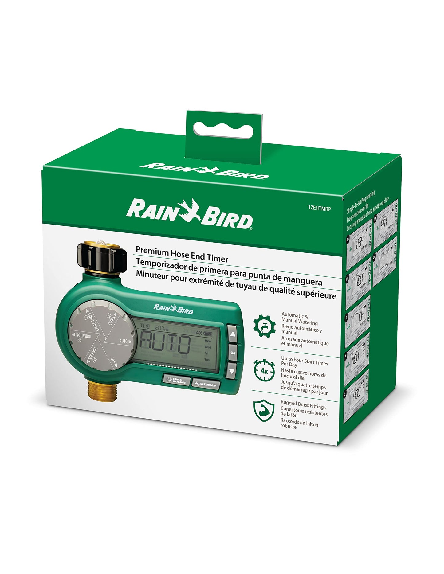 Rain Bird 1ZEHTMRP Premium Professional Grade Electronic Digital Hose End Timer/Controller, One Zone/Station, Battery Operated, Brass Inlet/Outlet