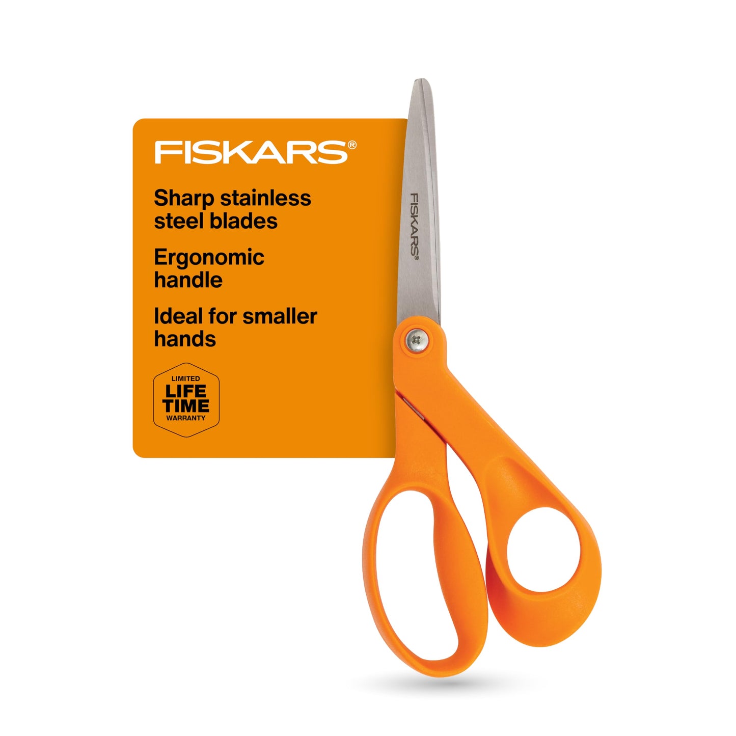 Fiskars 8” Original Orange-Handled Stainless Steel Scissors, Ergonomic and Keeps Material Flat, Sharp All-Purpose Paper and Fabric Scissors for Office, Arts, and Crafts