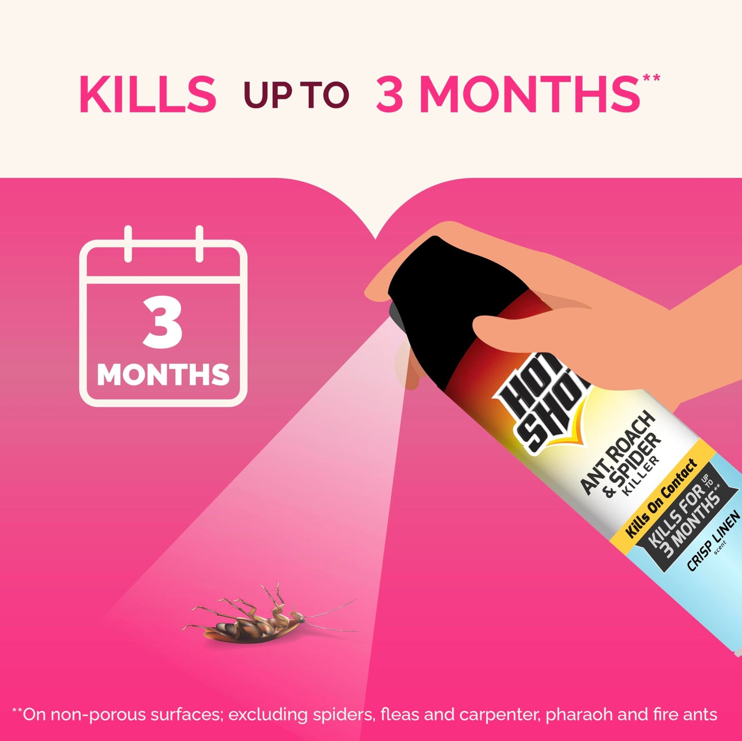 Hot Shot Ant, Roach & Spider Killer, Kills Roaches and Listed Ants On Contact, Indoor & Outdoor Use, (Unscented) 2 Pack, 17.5 Ounce