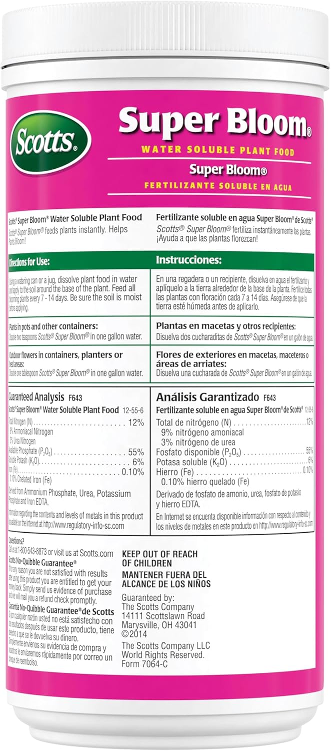 Scotts Super Bloom Water Soluble Plant Food, 2 lb - NPK 12-55-6 - Fertilizer for Outdoor Flowers, Fruiting Plants, Containers and Bed Areas - Feeds Plants Instantly