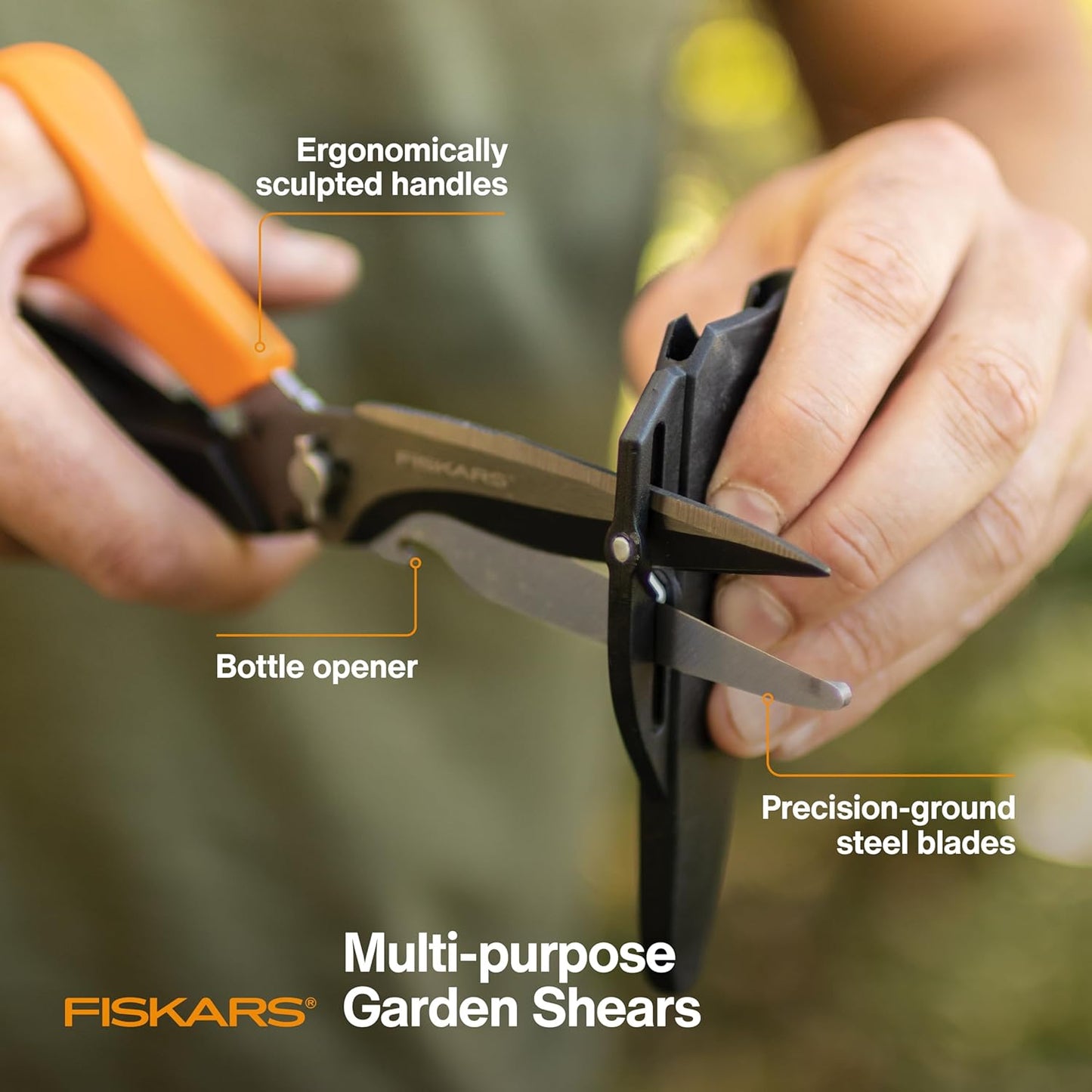 Fiskars Pruning Shears for Gardening, Multipurpose 8" Garden Shears with Sheath and SoftGrip Handle, Great for cutting Nursery Pots, Bags, and Wire