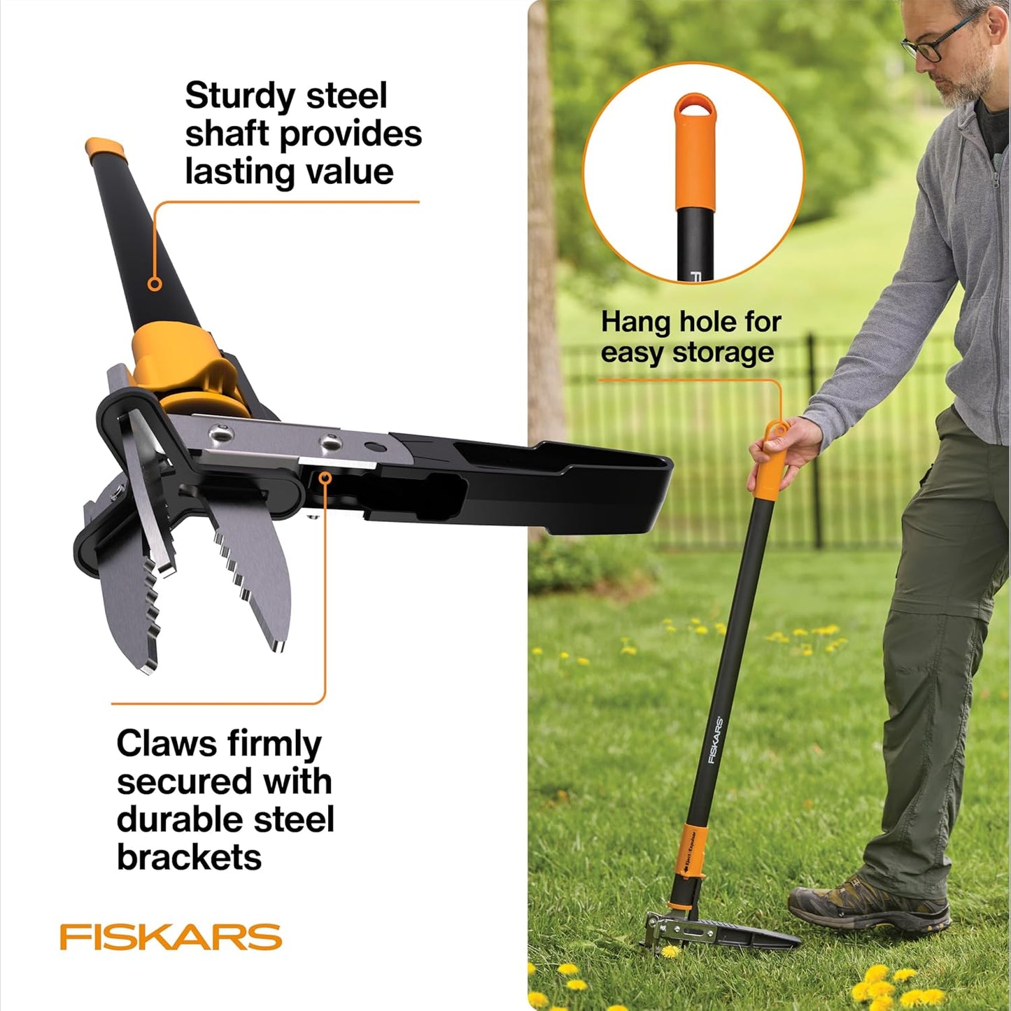 Fiskars 4-Claw Stand Up Weed Puller Tool, Gardening Hand Weeding Tool with 39" Long Ergonomic Handle with Easy-Eject Mechanism