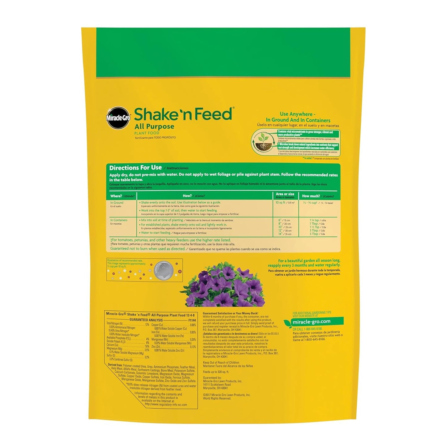 Miracle-Gro Shake 'N Feed All Purpose Plant Food, For In-Ground and Container Plants, Feeds for up to 3 Months, 4.5 lbs.