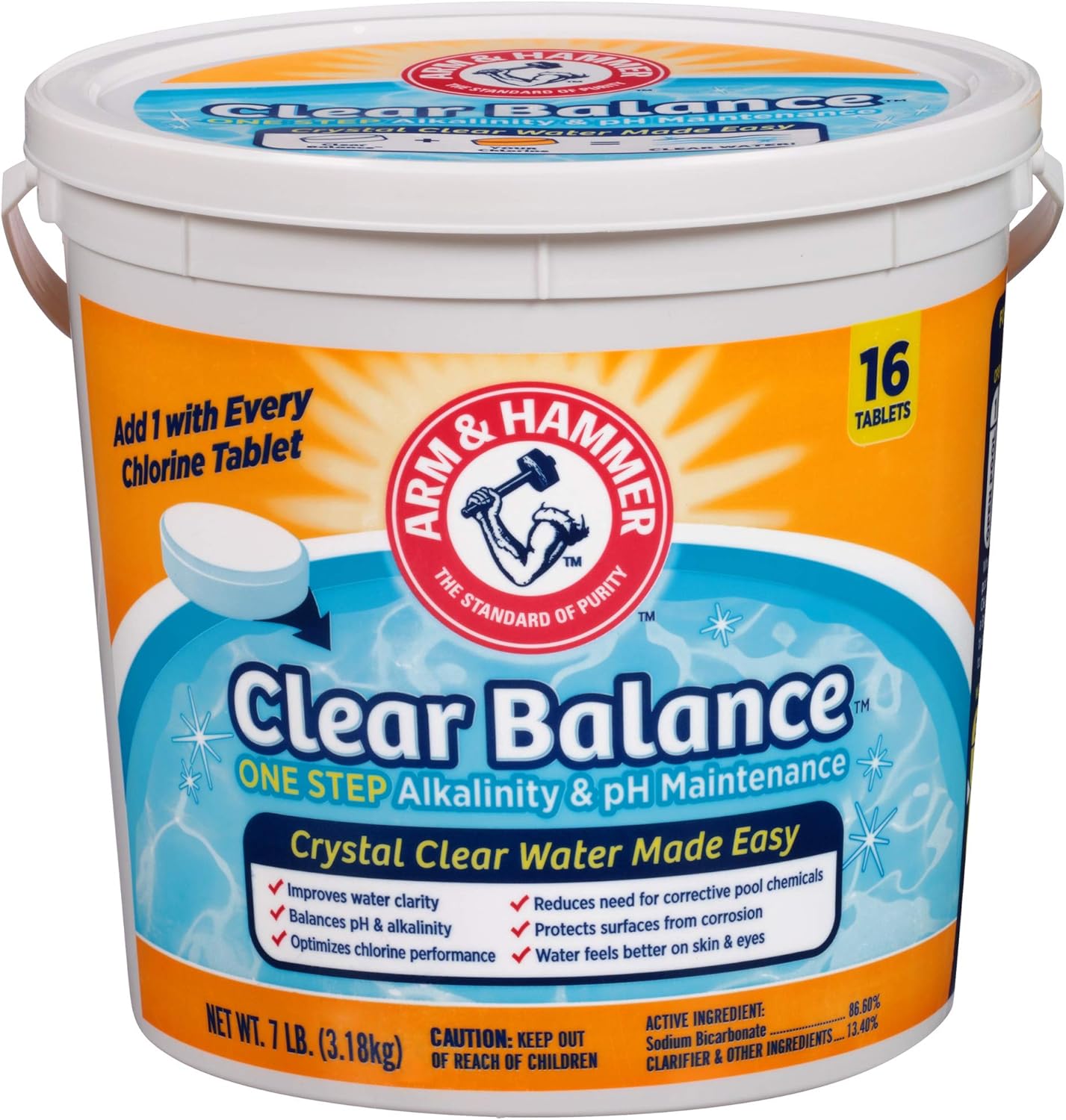 ARM & HAMMER Clear Balance Swimming Pool Alkalinity pH Maintenance Tablets, White, 1 Pack, 24 Count