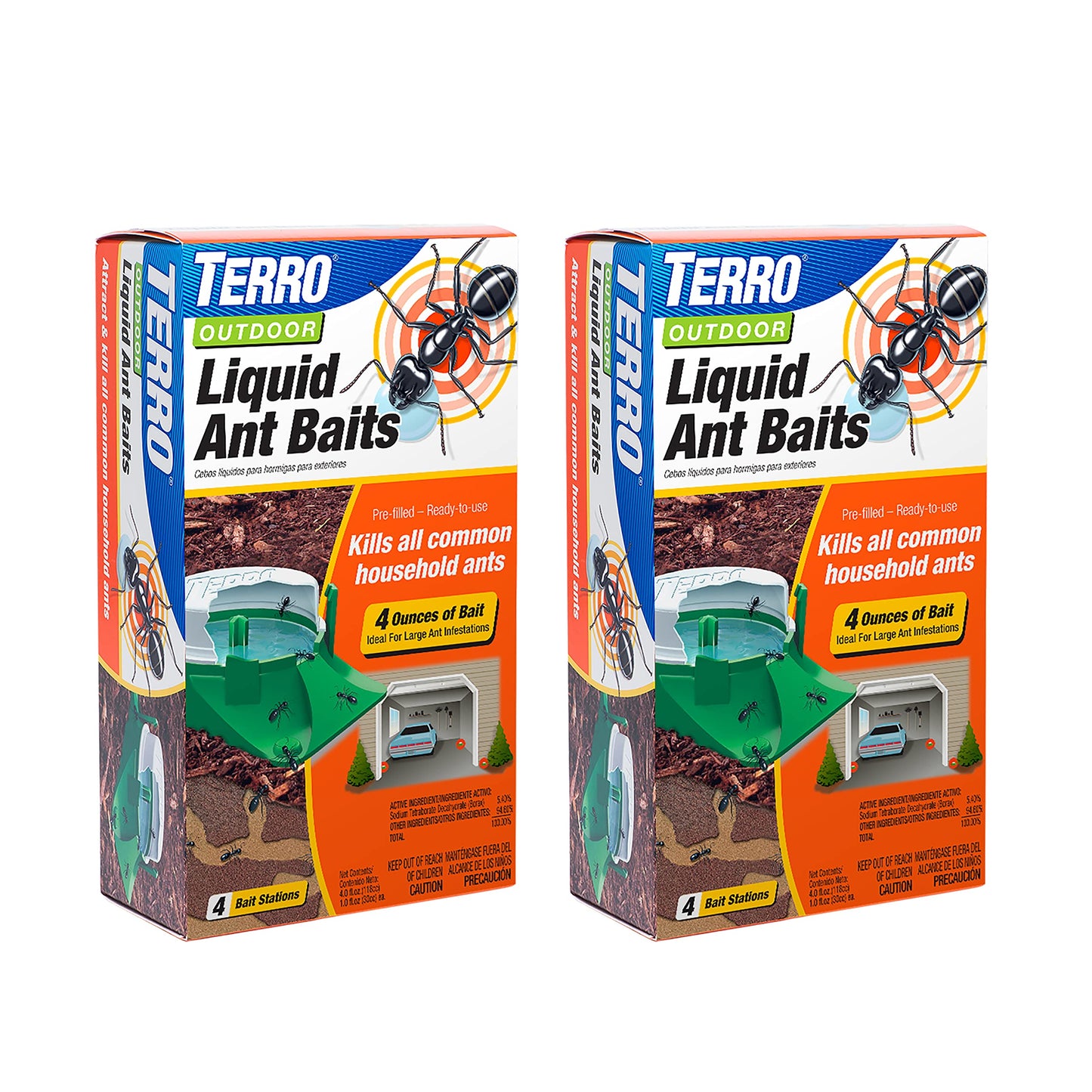 TERRO T1804-6 Outdoor Ready-to-Use Liquid Ant Bait Killer and Trap - Kills Common Household Ants - 4 Bait Stations