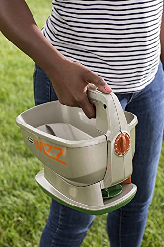 Scotts Wizz Spreader for Grass Seed, Weed and Feed, Fertilizer, Salt and Ice Melt, Handheld Spreader Holds up to 2,500 sq. ft. of Product