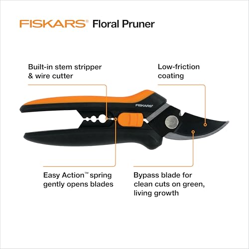 Fiskars 6" Pruning Scissors (2-Pack) for Flowers, Buds, Weeds and Small Plants, Garden Snips with Resin Resistant Nonstick Stainless Steel Blades, Gardening Trimmers with Comfortable Handle