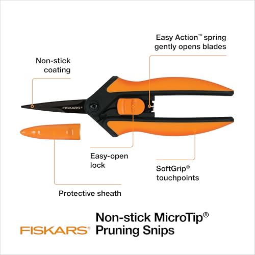 Fiskars 6" Pruning Scissors (2-Pack) for Flowers, Buds, Weeds and Small Plants, Garden Snips with Resin Resistant Nonstick Stainless Steel Blades, Gardening Trimmers with Comfortable Handle