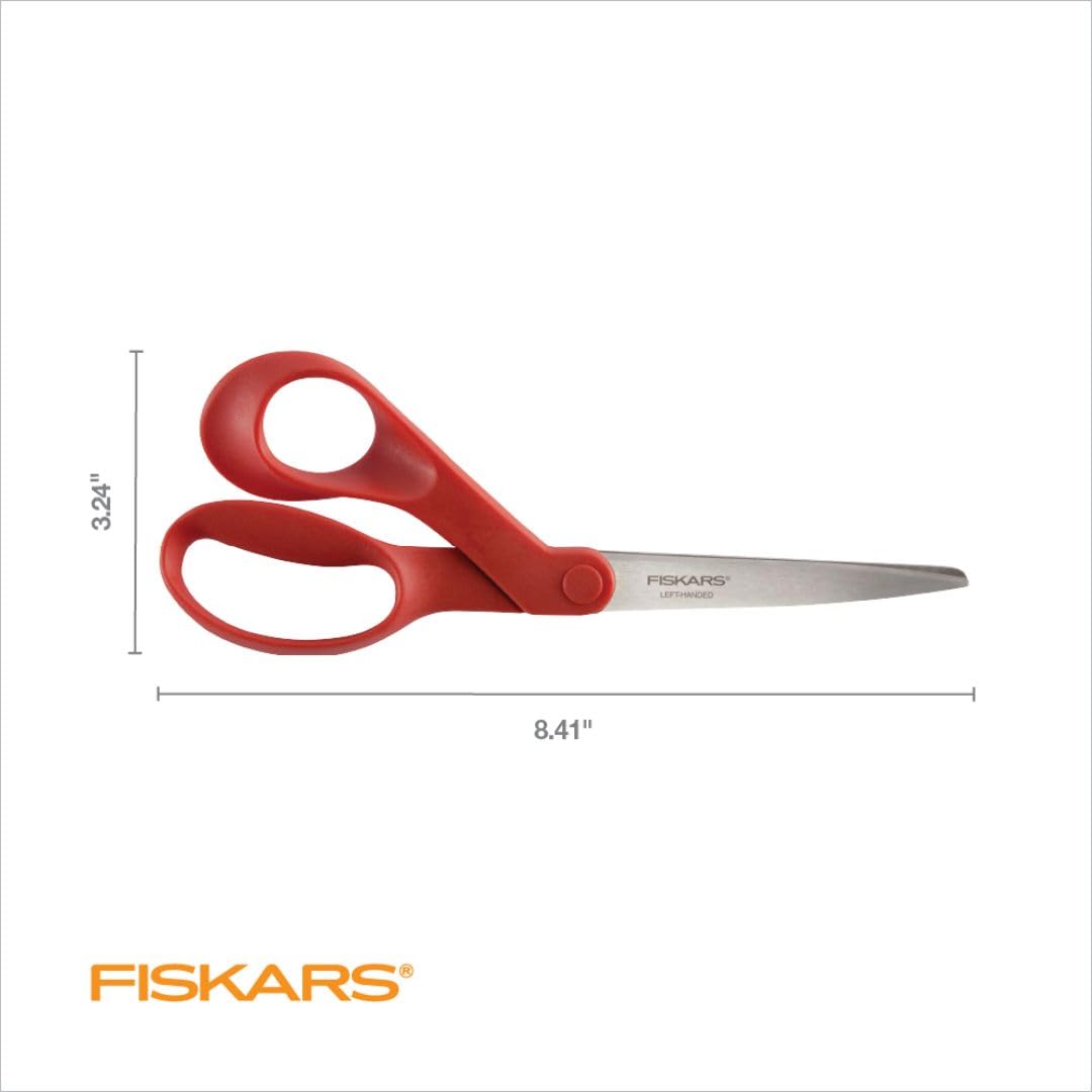 Fiskars 8” Original Orange-Handled Stainless Steel Scissors, Ergonomic and Keeps Material Flat, Sharp All-Purpose Paper and Fabric Scissors for Office, Arts, and Crafts