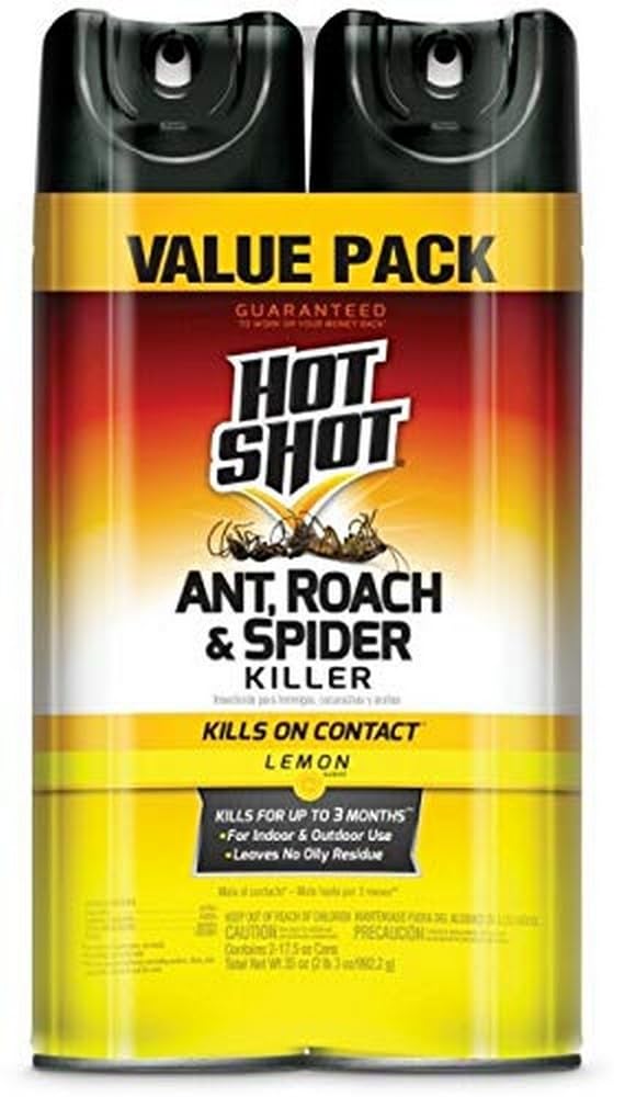 Hot Shot Ant, Roach & Spider Killer, Kills Roaches and Listed Ants On Contact, Indoor & Outdoor Use, (Unscented) 2 Pack, 17.5 Ounce