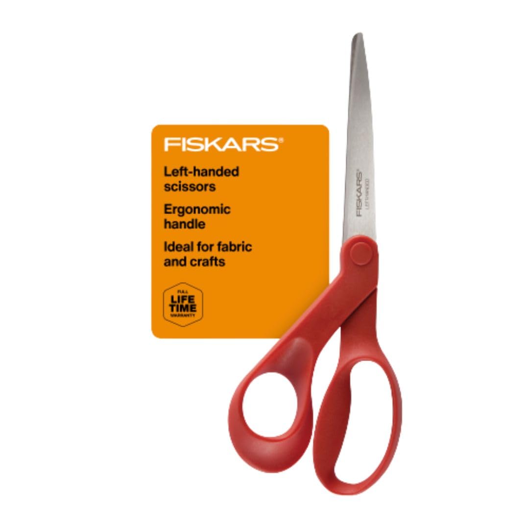 Fiskars 8” Original Orange-Handled Stainless Steel Scissors, Ergonomic and Keeps Material Flat, Sharp All-Purpose Paper and Fabric Scissors for Office, Arts, and Crafts