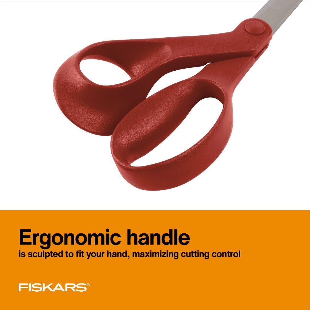 Fiskars 8” Original Orange-Handled Stainless Steel Scissors, Ergonomic and Keeps Material Flat, Sharp All-Purpose Paper and Fabric Scissors for Office, Arts, and Crafts