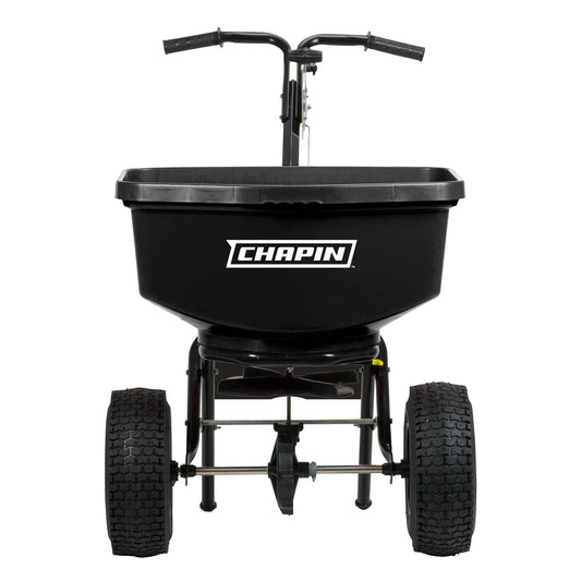 Chapin 8303C Made in the USA 100 lb. Contractor Turf Broadcast Spreader with Enclosed Gears System, Rugged Powder Coated Steel Frame, 12 Inch Tire, Includes Rain Cover and Grate, Red