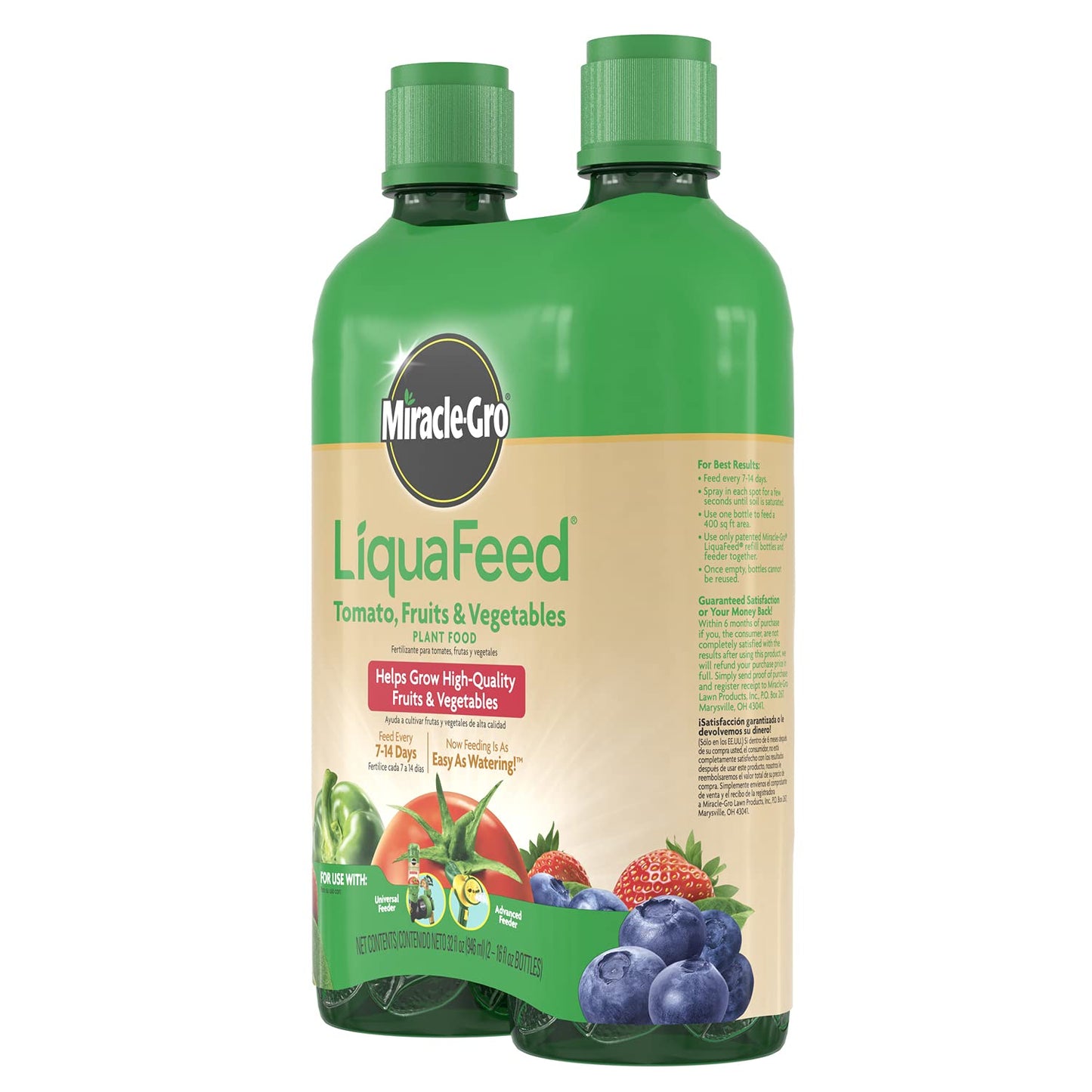 Miracle-Gro LiquaFeed Tomato, Fruits and Vegetables Plant Food, For In-Ground and Container Plants, 16 oz., 2-Pack