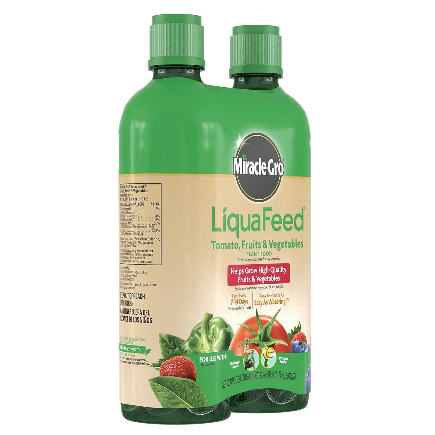 Miracle-Gro LiquaFeed Tomato, Fruits and Vegetables Plant Food, For In-Ground and Container Plants, 16 oz., 2-Pack