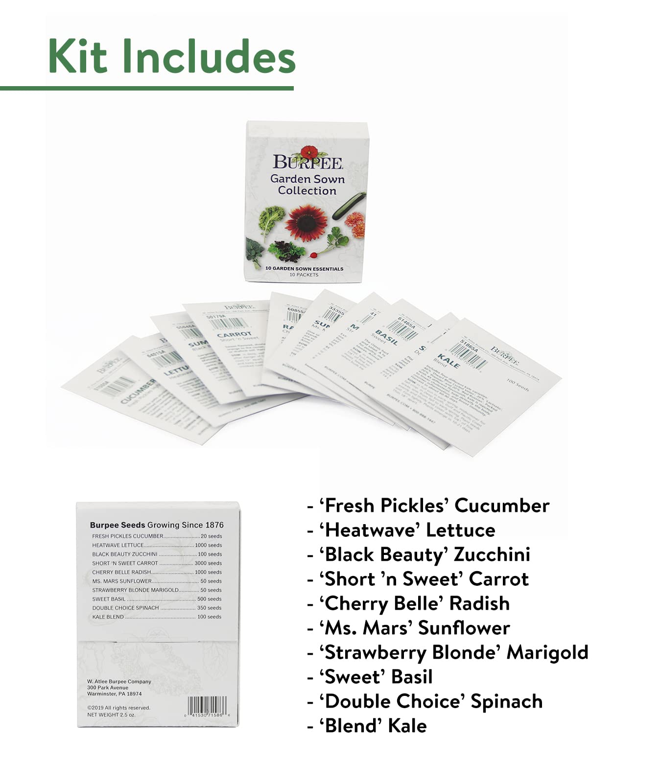 Burpee Culinary Classics Garden Collection 10 Packets of Non-GMO Chives, Cilantro, Basil, Sage, Thyme, Dill, Parsley, Chamomile, Marjoram & Oregano | Kitchen Herb Variety Pack, Seeds for Planting