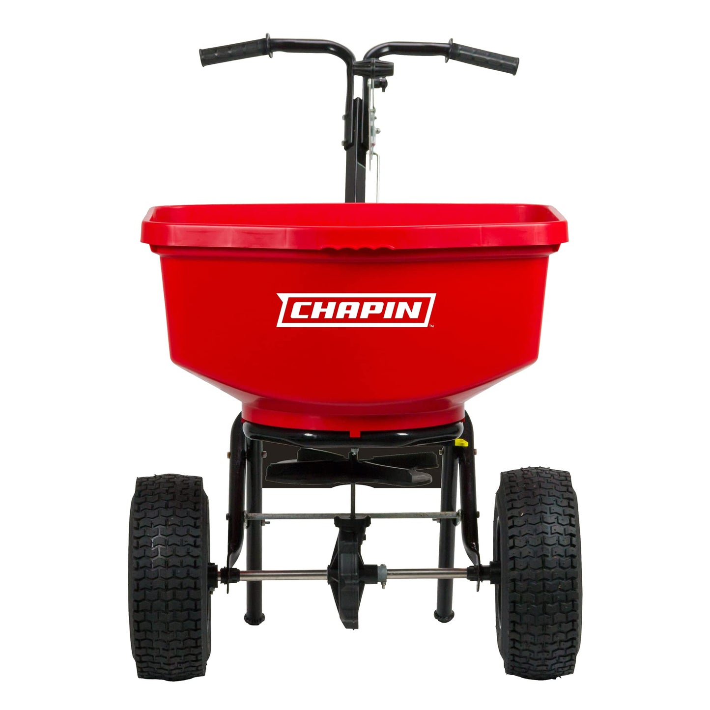 Chapin 8303C Made in the USA 100 lb. Contractor Turf Broadcast Spreader with Enclosed Gears System, Rugged Powder Coated Steel Frame, 12 Inch Tire, Includes Rain Cover and Grate, Red