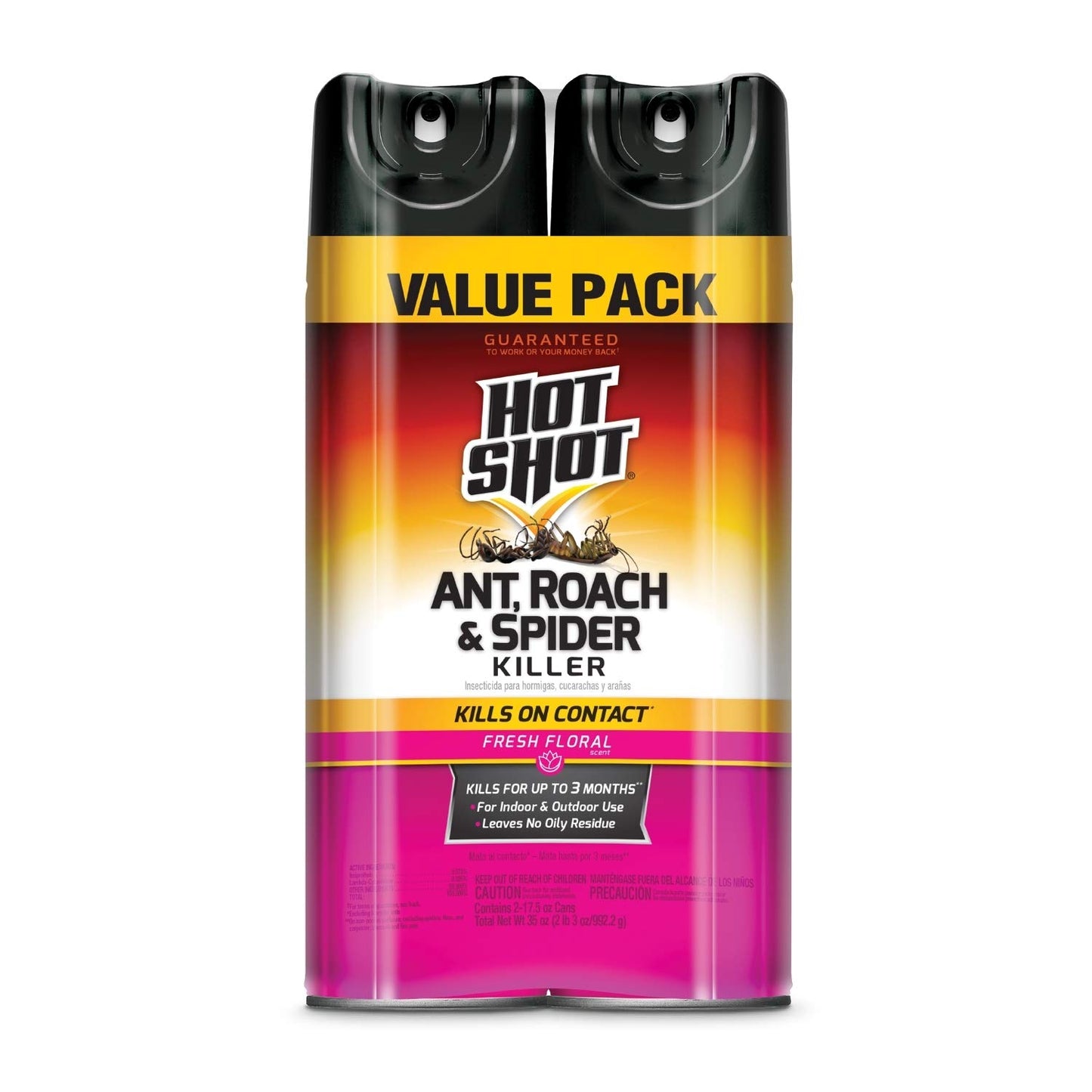Hot Shot Ant, Roach & Spider Killer, Kills Roaches and Listed Ants On Contact, Indoor & Outdoor Use, (Unscented) 2 Pack, 17.5 Ounce
