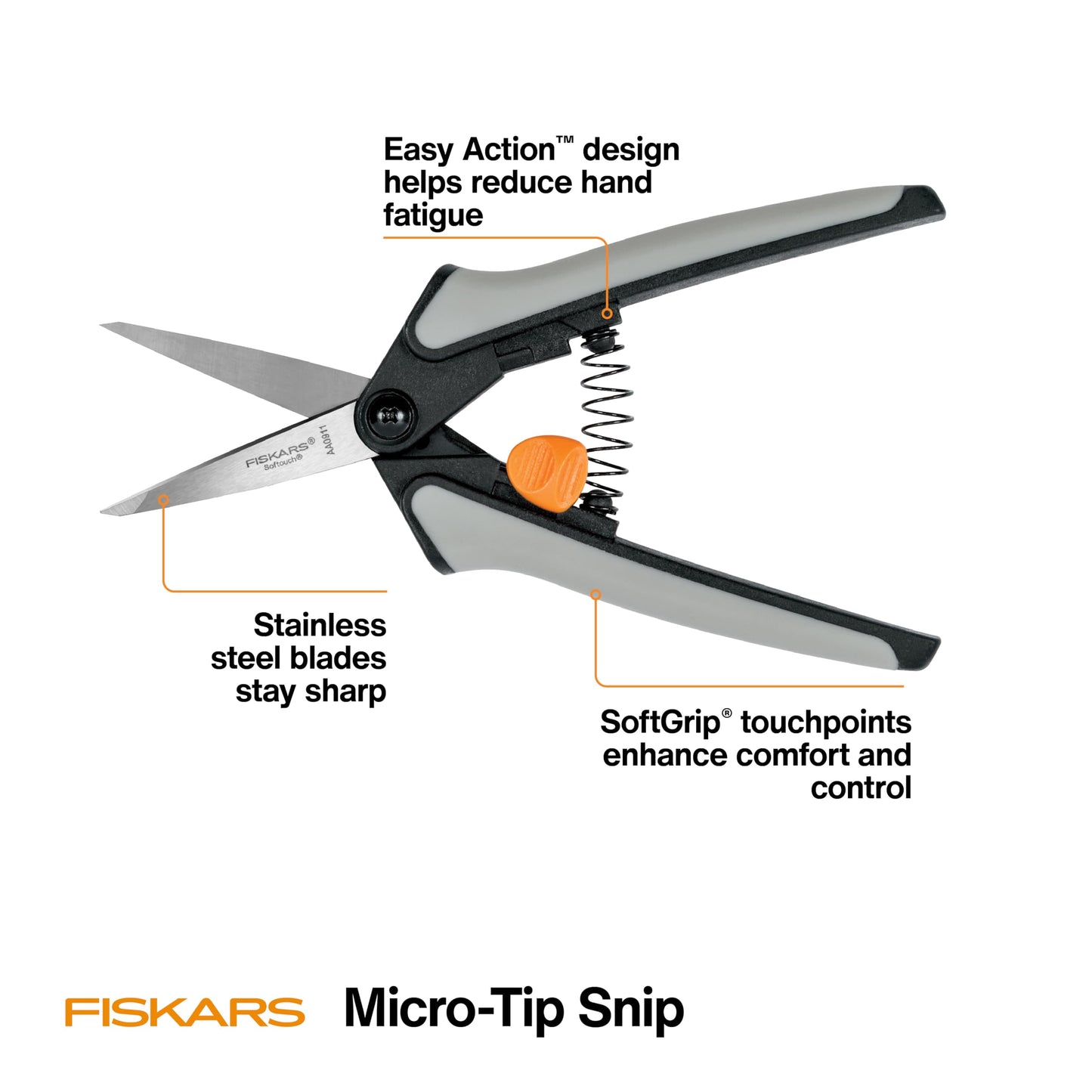 Fiskars 6" Pruning Scissors (2-Pack) for Flowers, Buds, Weeds and Small Plants, Garden Snips with Resin Resistant Nonstick Stainless Steel Blades, Gardening Trimmers with Comfortable Handle
