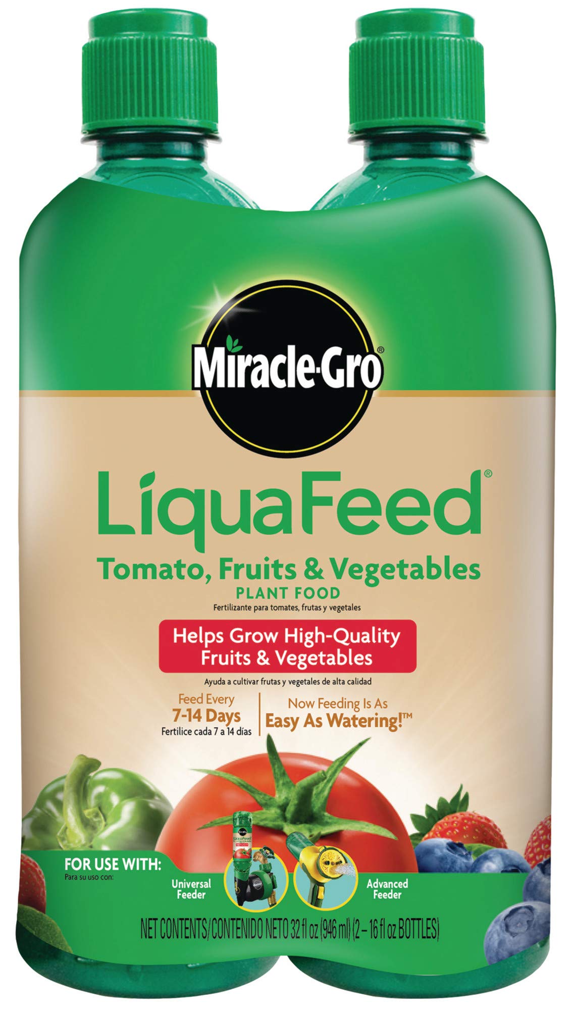 Miracle-Gro LiquaFeed Tomato, Fruits and Vegetables Plant Food, For In-Ground and Container Plants, 16 oz., 2-Pack