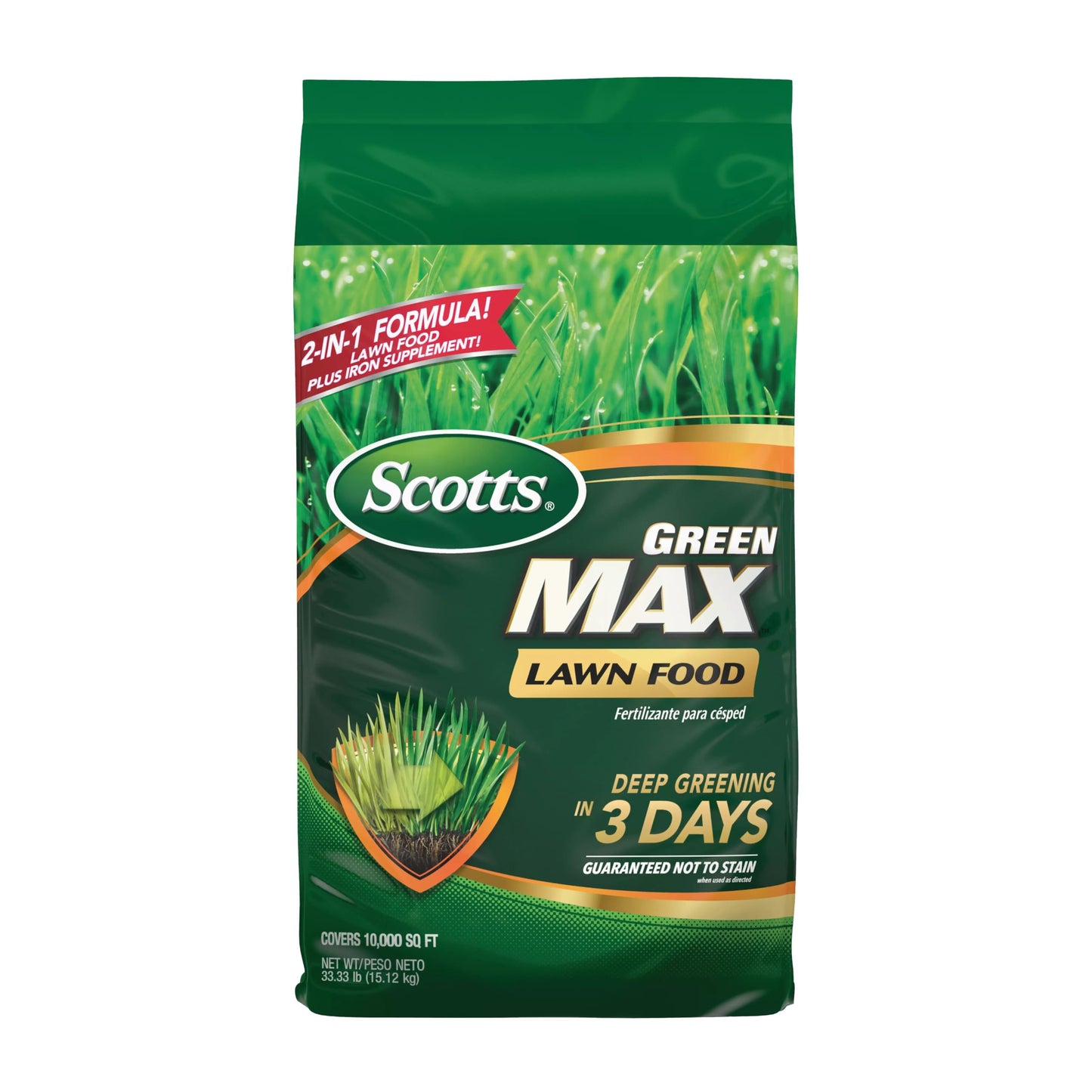 Scotts Green Max Lawn Food, Lawn Fertilizer Plus Iron Supplement for Greener Grass in 3 Days, 5,000 sq. ft., 16.67 lbs.