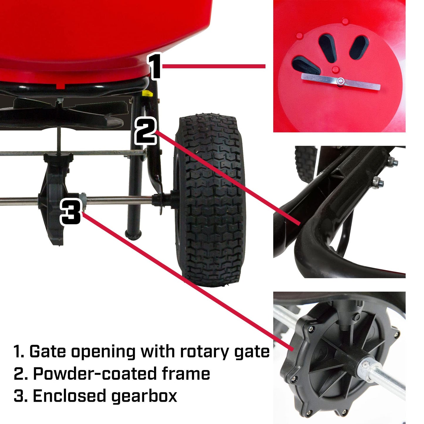 Chapin 8303C Made in the USA 100 lb. Contractor Turf Broadcast Spreader with Enclosed Gears System, Rugged Powder Coated Steel Frame, 12 Inch Tire, Includes Rain Cover and Grate, Red