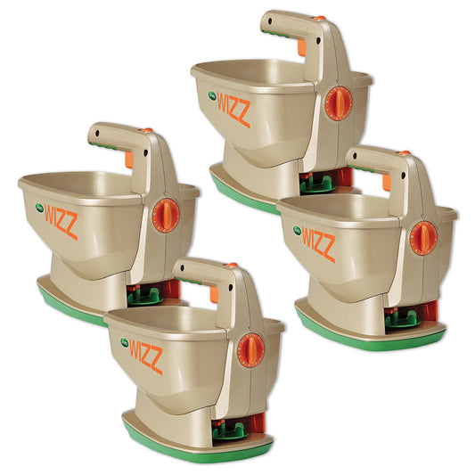 Scotts Wizz Spreader for Grass Seed, Weed and Feed, Fertilizer, Salt and Ice Melt, Handheld Spreader Holds up to 2,500 sq. ft. of Product